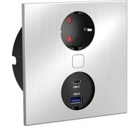 Prise encastrée double HPF, 1 prise, + chargeur USB, en acier inoxydable