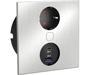 Prise encastrée double HPF, 1 prise, + chargeur USB, en acier inoxydable