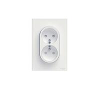 Prise encastrée double Schneider Electric S320559 2x2P+T 16A 230V Finition satinée Blanc