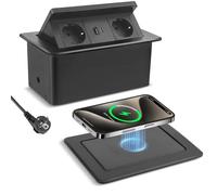 Prise encastrée - Plan de travail - USB-C PD 20 W et 15 W - Prise encastrée rétractable avec chargeur sans fil - Table basse