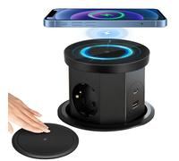 Prise encastrée pour plan de travail de cuisine, avec 3 prises de courant et 2 ports USB - Pliable et avec charge sans fil (noire)