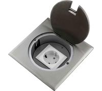 Prise encastrée Prise de sol Prise 1 x Schuko Acier inoxydable pour sol & mur Couvercle rabattable Rond Bord carré