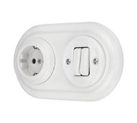 Prise encastrée rétro en porcelaine - Double interrupteur - 2 prises - All-in-One - Série PR1 - Blanc