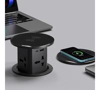 Prise Escamotable Automatique Multiprise Encastrable De Bureau | Chargeur Sans Fil 15W 4 Prises AC Ports USB C Station De Charge Cachee Pour Plan De Travail(C)