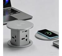 Prise Escamotable Automatique Multiprise Encastrable De Bureau | Chargeur Sans Fil 15W 4 Prises AC Ports USB C Station De Charge Cachee Pour Plan De Travail(A)