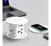 Prise Escamotable Automatique Multiprise Encastrable De Bureau | Chargeur Sans Fil 15W 4 Prises AC Ports USB C Station De Charge Cachee Pour Plan De Travail(B)