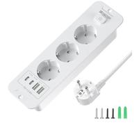 Prise escamotable avec USB, prise encastrée 3 prises avec 2 USB, support de table encastré avec 2 USB C, multiprise encastrée avec câble de 2 m pour plan de travail, meubles, blanc