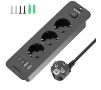 Prise escamotable avec USB, prise encastrée 3 prises avec 2 USB, support de table encastré avec 2 USB C, multiprise encastrée avec câble de 2 m pour plan de travail, meubles, noir