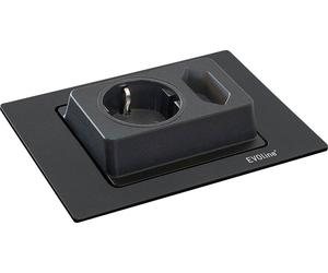 Prise EVOline Spin, prise Schuko, prise Euro, prise encastrable, orientable à 180° pour une utilisation flexible, plastique noir mat, faible profondeur d'encastrement