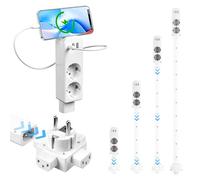 Prise Extensible Derriere Meuble,Prise Extensible,multiprise 5-en-1 2 Prises AC + 2 USB-A + 1 USB-C (5V/3A), 20-91 cm réglable, 2200 W, Montage Mural pour canapé, lit, Bureau