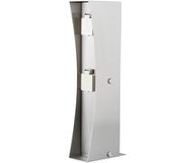 Prise extérieure double Colonne de prises de courant Prise de jardin en acier inoxydable argent Poteau de prises, avec couvercle rabattable, LxH 16x46 cm