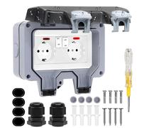 Prise extérieure - Double prise - 2 prises - Indice de protection IP66 - Avec couvercle - Interrupteur - Voyant lumineux - Pour jardin et zones humides