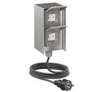Prise extérieure double STEDDA avec câble de 2 m, IP44, en acier inoxydable,