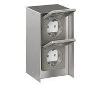 Prise extérieure double STEDDA IP44 acier inoxydable inox vertical Prises pour
