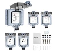Prise extérieure Eikuavons 5X, prise murale pour l'extérieur, prise de jardin, type Schuko, étanche avec interrupteur, 16A, IP65