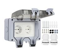 Prise Exterieure Etanche IP66 16A Double Prise de Courant et Volet de Protection Electrique Multiprise Murale de Jardin Prise Anti-Poussière et Coupe-Vent avec Interrupteur Voyant Lumineux(2Way)