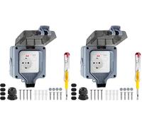 Prise Extérieure Étanche IP66 avec Interrupteur et Témoin Lumineux LED, Résistante aux Intempéries, pour Jardin, Terrasse et Zones Humides, Fixation Murale (Gris) (Lot de 2)