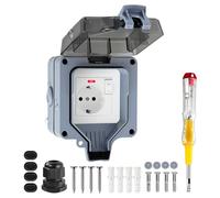 Prise Extérieure Étanche IP66 avec Interrupteur et Témoin Lumineux LED, Résistante aux Intempéries, pour Jardin, Terrasse et Zones Humides, Fixation Murale (Gris)