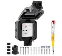 Prise Extérieure Étanche IP66 avec Interrupteur et Témoin Lumineux LED, Résistante aux Intempéries, pour Jardin, Terrasse et Zones Humides, Fixation Murale (Noir)