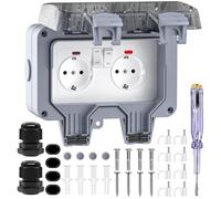 Prise extérieure étanche IP66 - Prise d'extérieur étanche avec interrupteur - Témoin lumineux - 3680 W - Résistant aux intempéries - Avec couvercle rabattable - Pour l'extérieur - Gris