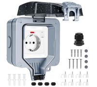 Prise Exterieure Etanche IP66 Prise Electrique Murale de Courant | Volet de Protection Prise Etanche Exterieur de Jardin, Prise Murale Anti-Poussière avec Interrupteur, Voyant Lumineux