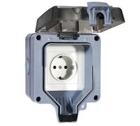 Prise Extérieure étanche IP66 - Prise en Saillie pour Jardins, Garages et Pièces Humides, 1 Voie avec Couvercle Rabattable, Résistante à la Poussière et Aux Intempéries (250V, 16A)