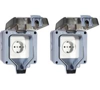 Prise Extérieure étanche IP66 - Prise en Saillie pour Jardins, Garages et Pièces Humides, 1 Voie avec Couvercle Rabattable, Résistante à la Poussière et Aux Intempéries (250V, 16A) (Lot de 2)