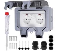 Prise extérieure étanche - Prise pour l'extérieur - Alimentation électrique extérieure - Avec interrupteur et voyant indicateur - Indice de protection IP66 - Gris