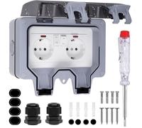 Prise extérieure étanche - Prise pour l'extérieur - Alimentation électrique extérieure - Avec interrupteur et voyant indicateur - Indice de protection IP66 - Gris