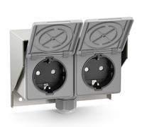 ledscom.de Prise extérieure/humide PIWI, en saillie, IP44, 2x Schuko, 16A/230V, acier inoxydable, plastique, horizontale