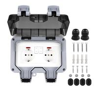 Prise extérieure IP66 étanche, double prise extérieure avec interrupteur, prise de jardin en saillie avec contact de mise à la terre pour pièce humide jardin extérieur, 2 prises avec couvercle