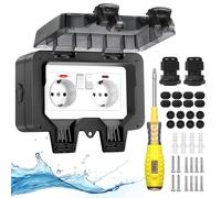 Prise extérieure Prise étanche extérieure IP66 avec interrupteur Témoin lumineux,Prise extérieure en saillie Jardin Outdoor Prise murale avec couvercle rabattable verrouillable Double prise noire