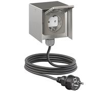 Prise extérieure simple STEDDA avec câble de 2 m, IP44, en acier inoxydable,