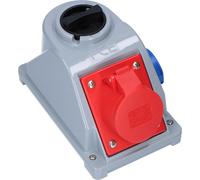 Prise fixe encastrée avec interrupteur type "Combo-Pol" 16A 400V 3P+Z+N, prise 230V IP44