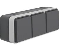 Prise Hager SCHUKO AP triple WNC143, horizontale, avec couvercle rabattable, W.1, IP55, gris