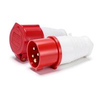 Prise Industrielle Triphasée 4 Broches 16A, Prise Femelle Industrielle et Prise Mâle Industrielle, 3 P + E, 380-415V pour Rallonge Electrique Camping-Car, Usage Intérieur et Extérieur