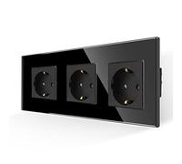 Prise JIMEIDA triple en noir, 16A - Prises murales en verre Schuko encastrée - Prise murale de protection - 228 * 86mm, 250V, 3 prises