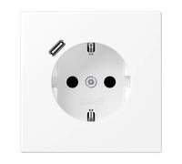 Prise Jung SCHUKO 16 A 250 V ~, avec chargeur USB 1 x Type C, protection renforcée contre les contacts accidentels intégrée, série LS, blanc neige mat LS1520-18CWWM