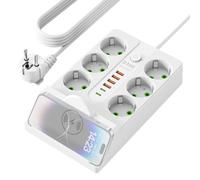 Prise Multiple 6 Prises 250V/ 10A, avec 6 USB Ports, 5 M Câble Multiprise avec Interrupteur Parafoudre et Surtension pour Maison, Bureau (Blanc)