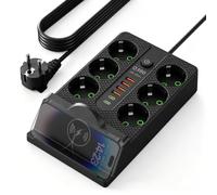 Prise Multiple 6 Prises 250V/ 10A, avec 6 USB Ports, 5 M Câble Multiprise avec Interrupteur Parafoudre et Surtension pour Maison, Bureau (Noir)