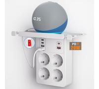 Prise Multiple avec Interrupteur,Multiprise Murale avec Charge Rapide PD20W | Bloc Multiprise 4 Prises et 6 USB Chargeur,Adaptateur Fiche Rotative,avec Etagères Support de Téléphone,Salon Chambre,Blanc