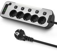 Prise multiple avec ports USB - Organisateur de bureau - Avec veilleuse intégrée - Câble de 2 mètres - Noir