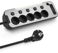 Prise multiple avec ports USB - Organisateur de bureau - Avec veilleuse intégrée - Câble de 2 mètres - Noir