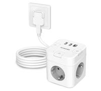 Prise multiple cube 6 en 1 avec port USB-C, 3 prises et câble de 2 mètres