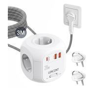 Prise multiple cube 7 en 1 avec prise plate et ports USB-A/C