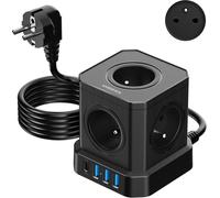 Prise multiple cubique (16 A / 4000 W) avec 5 prises françaises - Multiprise avec protection contre les surtensions et les pics de tension - Idéale pour le bureau