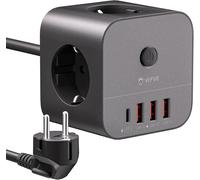 Prise multiple cubique avec câble de 3 mètres - Multiprise 7 en 1 avec port USB-C (chargeur rapide 20W PD) - 3 prises de courant (3680W) et 4 ports USB