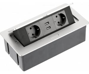 Prise multiple de table GTV 2 ports USB argenté