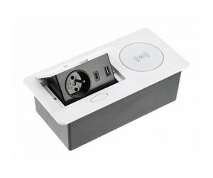 Prise multiple GTV AVARO Plus, chargeur à induction 5 W, USB-A et USB-C, conception compacte, couleurs : blanc, noir, aluminium, idéale pour le bureau à domicile et les locaux commerciaux
