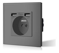 Prise Murale 16A avec USB et Port Type-C Électrique pour Smartphone Tablette Gris